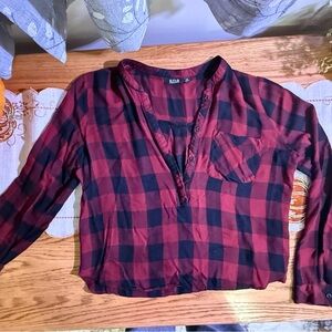 a.n.a Red and Black Plaid Tunic Top